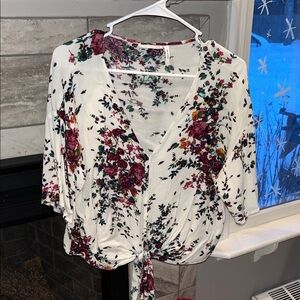 Elegant Floral Tie-Front Blouse